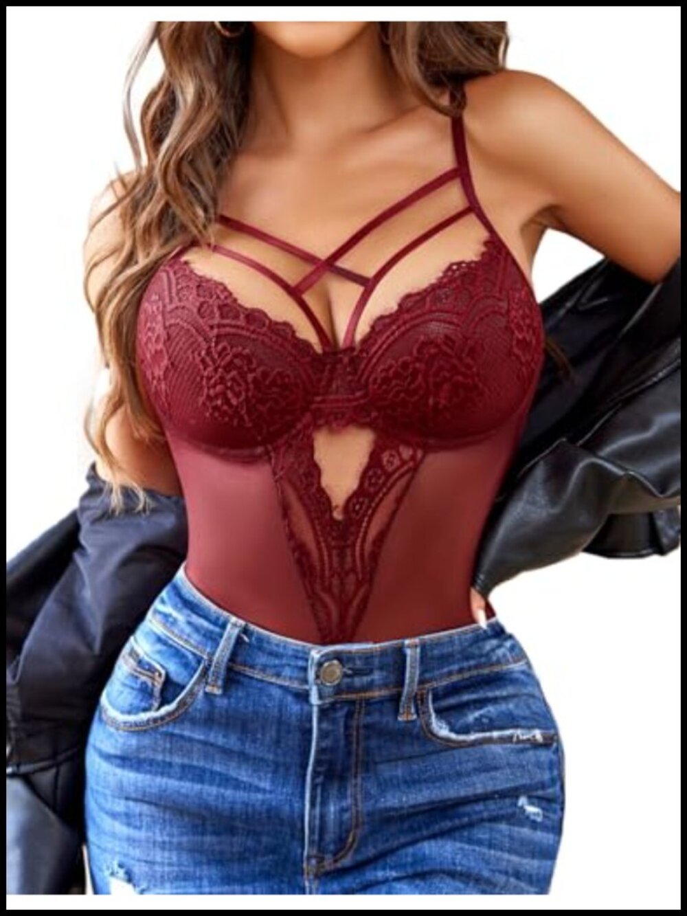 Lace Bodysuit Teddy One Piece Lingerie with Harness Detail